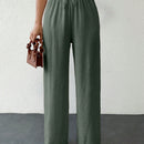 Tall pantalones casuales para mujer de algodon con nudo y unicolor y tiro alto