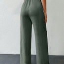 Tall pantalones casuales para mujer de algodon con nudo y unicolor y tiro alto