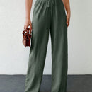 Tall pantalones casuales para mujer de algodon con nudo y unicolor y tiro alto