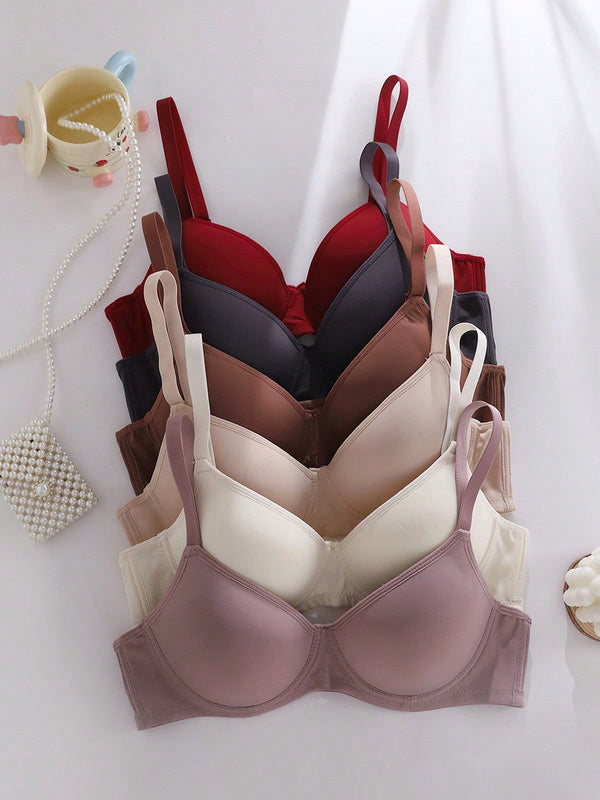 Conjunto de 6 sujetadores sin costuras con relleno - comodo y elevador, con soporte de aro ajustable - coleccion de lenceria suave para mujer de uso diario
