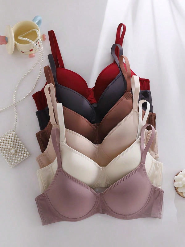 Conjunto de 6 sujetadores sin costuras con relleno - comodo y elevador, con soporte de aro ajustable - coleccion de lenceria suave para mujer de uso diario