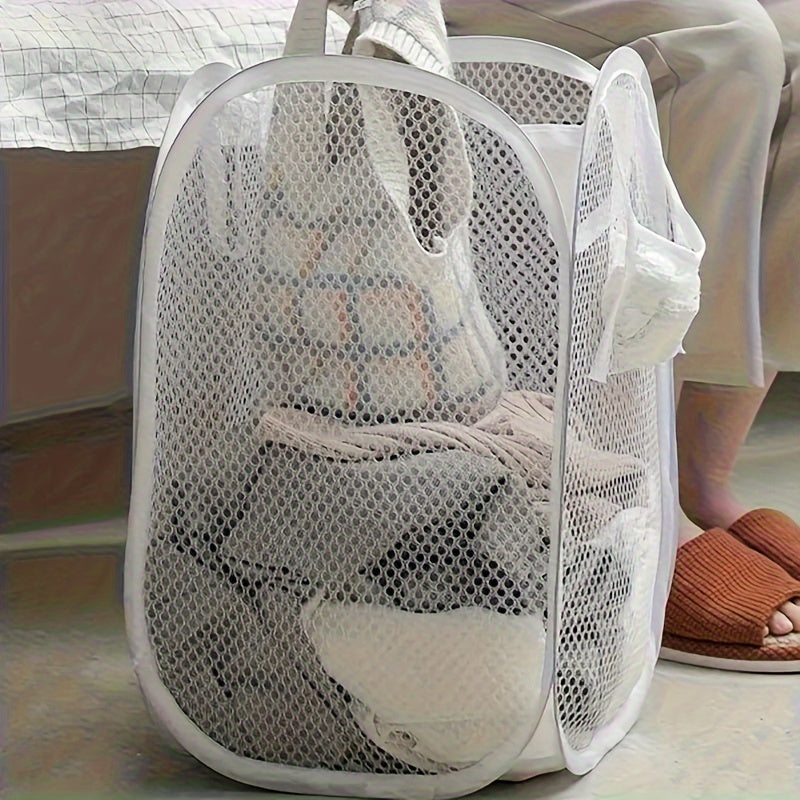 Cesta de ropa plegable de malla con asas - Cesta de ropa sucia de alta capacidad plegable para almacenamiento en baño, dormitorio y dormitorio - No requiere instalación, uso sin electricidad