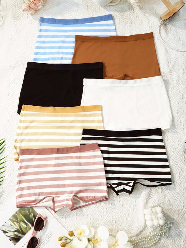 Paquete de 7 boxers para mujer, sin costuras, comodos, suaves y amigables con la piel, ropa interior a rayas