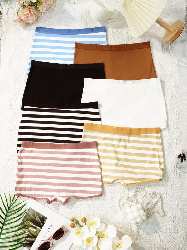 Paquete de 7 boxers para mujer, sin costuras, comodos, suaves y amigables con la piel, ropa interior a rayas
