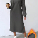 Lune vestido con capucha de manga larga, bolsillo y unicolor minimalista para mujer