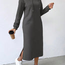 Lune vestido con capucha de manga larga, bolsillo y unicolor minimalista para mujer
