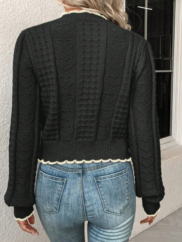 Franclia cardigan casual de mujer con borde de concha de color contrastante, para otono