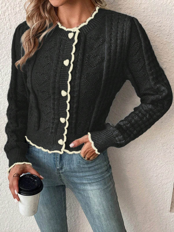 Franclia cardigan casual corto de punto con botones con forma de corazon para mujer, para otono/invierno