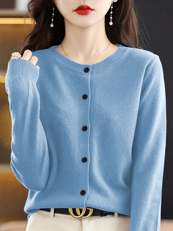 Essnce cardigan suelto y casual de mujer de un solo abotonado, de color liso, manga larga, para otono/invierno