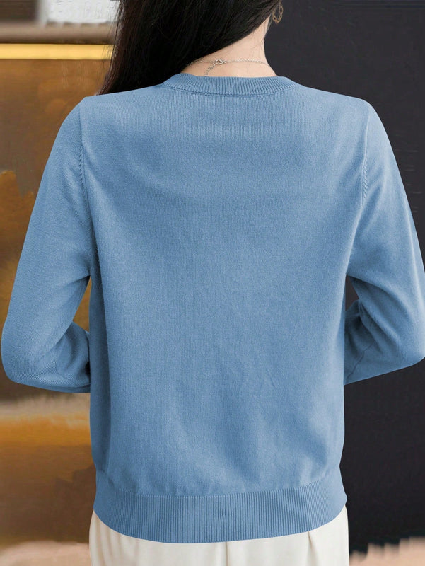 Essnce cardigan suelto y casual de mujer de un solo abotonado, de color liso, manga larga, para otono/invierno