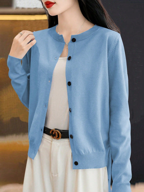 Essnce cardigan suelto y casual de mujer de un solo abotonado, de color liso, manga larga, para otono/invierno