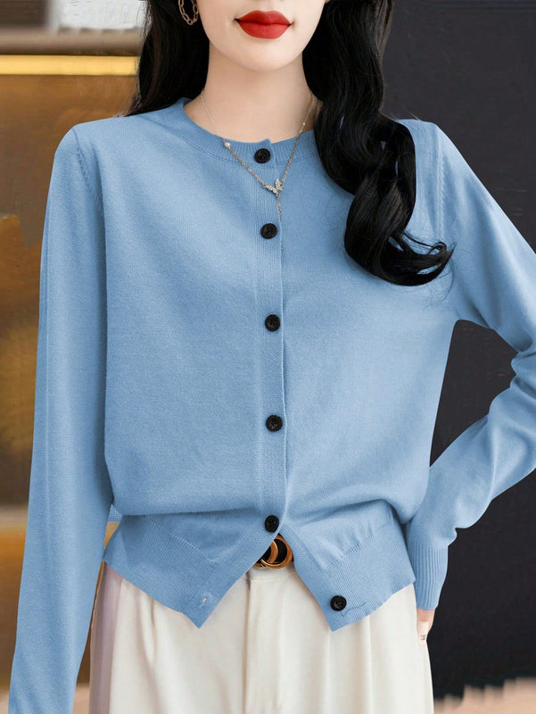 Essnce cardigan suelto y casual de mujer de un solo abotonado, de color liso, manga larga, para otono/invierno