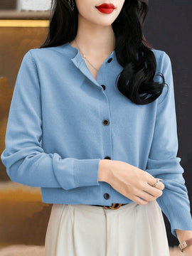 Essnce cardigan suelto y casual de mujer de un solo abotonado, de color liso, manga larga, para otono/invierno