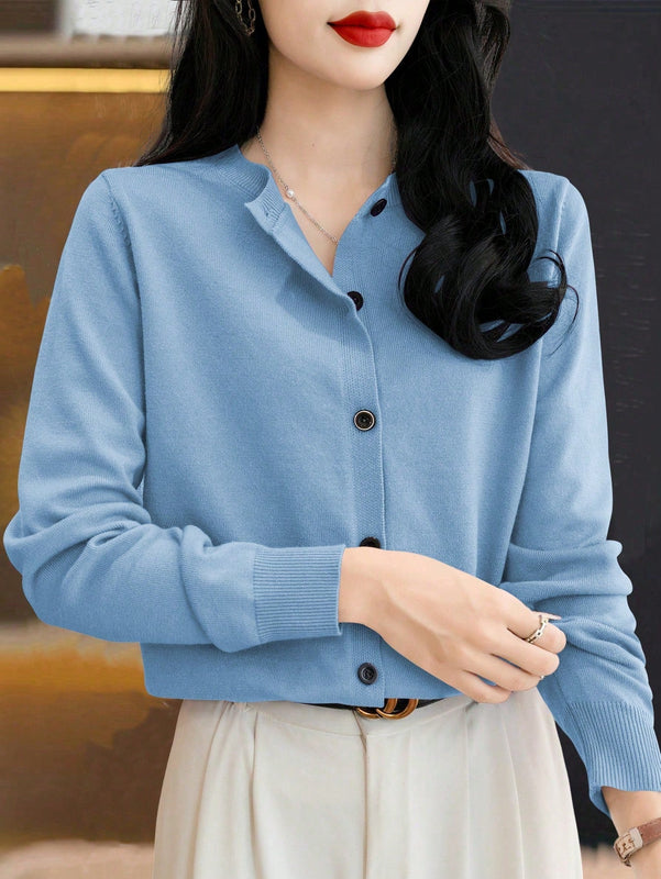 Essnce cardigan suelto y casual de mujer de un solo abotonado, de color liso, manga larga, para otono/invierno