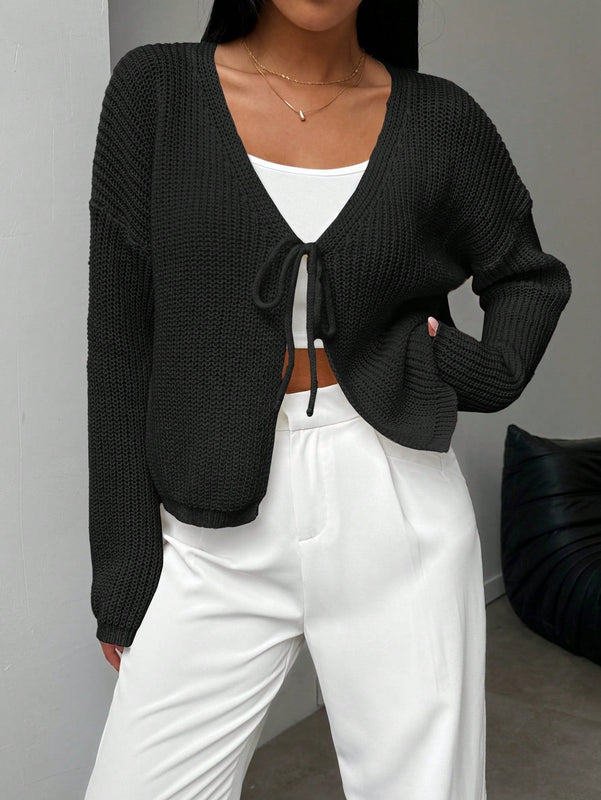 Essnce cardigan suelto y delgado de mujer con lazo adelante