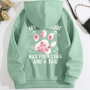 Lune sudadera con capucha informal para mujer con estampado de letra y pata de perro, para otono/invierno