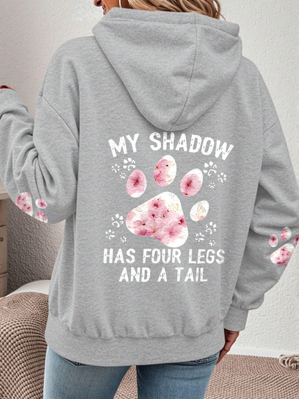 Lune sudadera con capucha informal para mujer con estampado de letra y pata de perro, para otono/invierno
