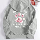 Lune sudadera con capucha informal para mujer con estampado de letra y pata de perro, para otono/invierno