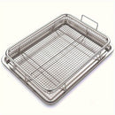 Juego de 2 cestas de acero inoxidable para horno y freidora de aire, Bandejas de caja crujiente de 12.8"x9.6", Sartenes de metal para barbacoa, suministros y accesorios de cocina