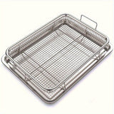 Juego de 2 cestas de acero inoxidable para horno y freidora de aire, Bandejas de caja crujiente de 12.8"x9.6", Sartenes de metal para barbacoa, suministros y accesorios de cocina