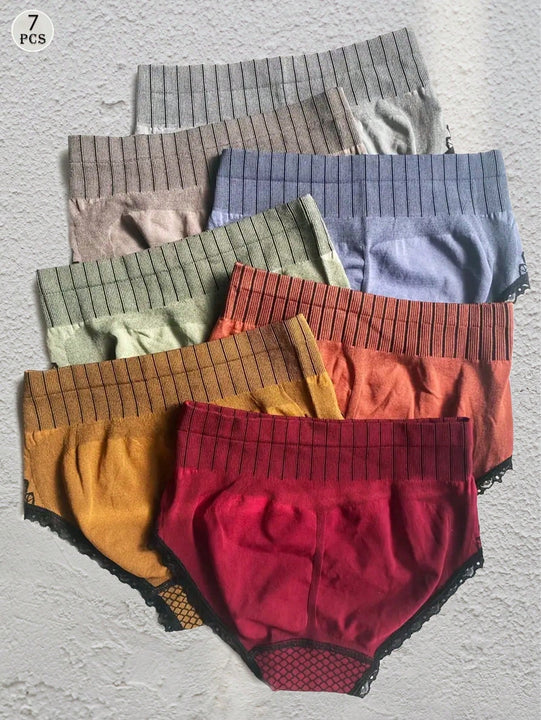 Juego de 7 bragas de mujer de cintura alta con encaje, sin costuras, multicolor, que estilizan el vientre, suaves, transpirables y comodas, ropa interior moldeadora femenina