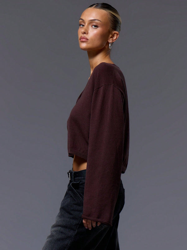 Musera cardigan de manga larga con cierre de gancho y ojal