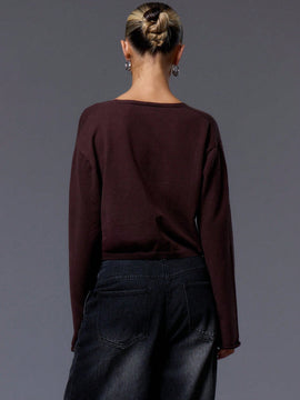Musera cardigan de manga larga con cierre de gancho y ojal