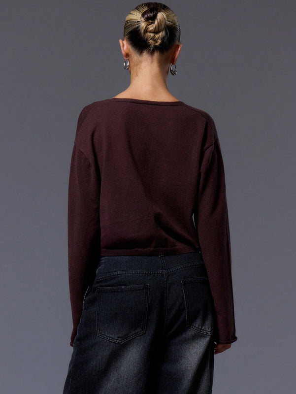 Musera cardigan de manga larga con cierre de gancho y ojal