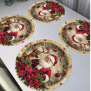 Set de 4 manteles individuales redondos con temática navideña - Manteles de mesa de poliéster tejido con diseño de Papá Noel, reno y flor de pascua, antideslizantes, lavables a mano, decoración festiva para mesa de comedor 38,1 cm