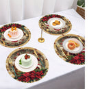 Set de 4 manteles individuales redondos con temática navideña - Manteles de mesa de poliéster tejido con diseño de Papá Noel, reno y flor de pascua, antideslizantes, lavables a mano, decoración festiva para mesa de comedor 38,1 cm