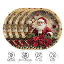Set de 4 manteles individuales redondos con temática navideña - Manteles de mesa de poliéster tejido con diseño de Papá Noel, reno y flor de pascua, antideslizantes, lavables a mano, decoración festiva para mesa de comedor 38,1 cm