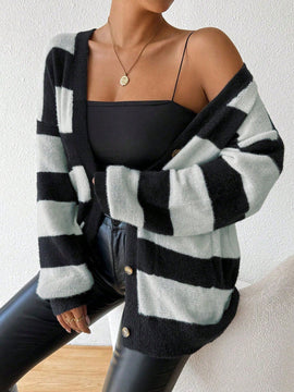Essnce nueva moda sueter de lana de imitacion de vison con rayas para mujer, otono/invierno