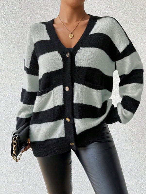 Essnce nuevo cardigan de mujer de punto de imitacion de vison cachemira a rayas, para otono/invierno