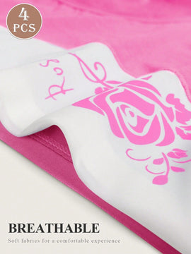 4 piezas de ropa interior de mujer de algodon con diseno de rosa, cintura alta, comoda y suave