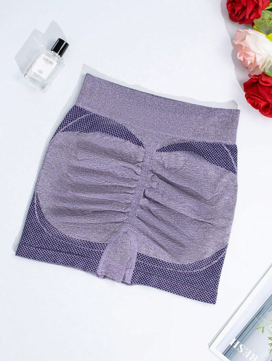 1 pieza shorts de yoga de cintura alta sin costuras amarillos, shorts comodos y transpirables con control de abdomen y levantamiento