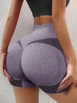 1 pieza shorts de yoga de cintura alta sin costuras amarillos, shorts comodos y transpirables con control de abdomen y levantamiento