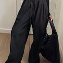 Dazy pantalones holgados de pierna ancha de color liso con cintura con cordon y pliegues para mujer