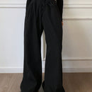 Dazy pantalones holgados de pierna ancha de color liso con cintura con cordon y pliegues para mujer