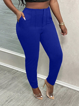 Slayr pantalones de trabajo para mujer de cintura alta, corte delgado y plisado tipo papel clip de color liso minimalista, para verano 2024