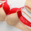 2 piezas de sujetadores con aros de encaje floral rojo/albaricoque con efecto push-up para mujer, ropa interior femenina con cierre trasero para busto/pecho pequeno, lenceria sexy y de unicolor para pechos pequenos, sosten de apoyo con tirantes