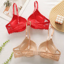 2 piezas de sujetadores con aros de encaje floral rojo/albaricoque con efecto push-up para mujer, ropa interior femenina con cierre trasero para busto/pecho pequeno, lenceria sexy y de unicolor para pechos pequenos, sosten de apoyo con tirantes
