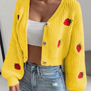 Moosta cardigan holgado de mujer con mangas farol, hombros caidos y bordado de fresa de estilo casual