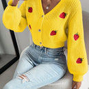 Moosta cardigan holgado de mujer con mangas farol, hombros caidos y bordado de fresa de estilo casual