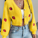 Moosta cardigan holgado de mujer con mangas farol, hombros caidos y bordado de fresa de estilo casual