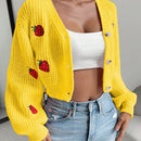 Moosta cardigan holgado de mujer con mangas farol, hombros caidos y bordado de fresa de estilo casual