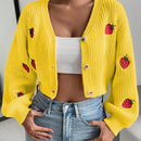 Moosta cardigan holgado de mujer con mangas farol, hombros caidos y bordado de fresa de estilo casual