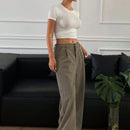 Dazy pantalones anchos de mujer de pana de unicolor con bolsillos