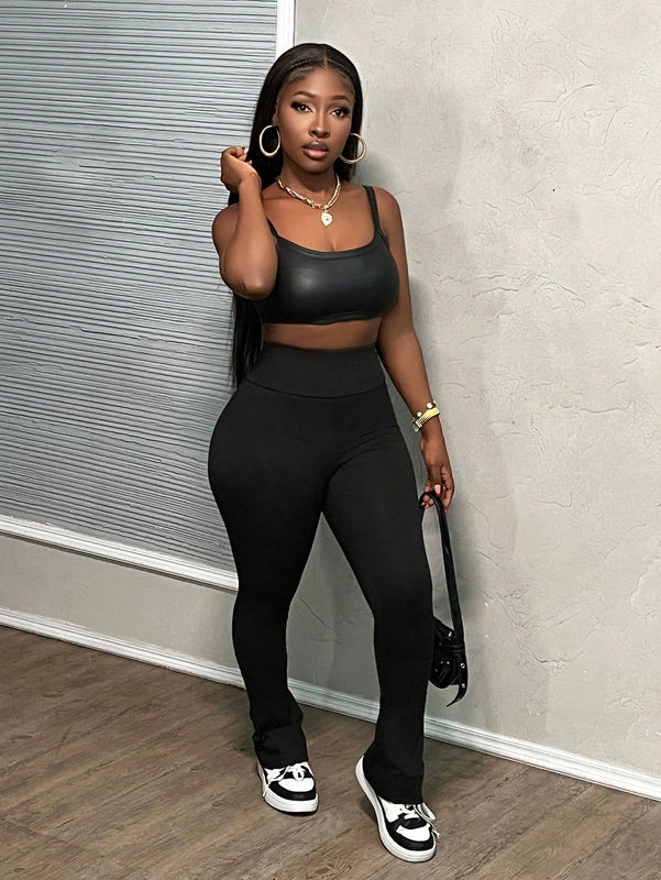 Slayr mujeres leggings deportivos casuales negros, cintura alta, efecto control de barriga, acampanados, para otono/invierno
