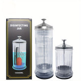 Jarrón de vidrio de acero inoxidable para desinfectar herramientas en salones de belleza y cuidado de uñas.
