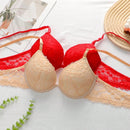 2 piezas de sujetadores con aros de encaje floral rojo/albaricoque con efecto push-up para mujer, ropa interior femenina con cierre trasero para busto/pecho pequeno, lenceria sexy y de unicolor para pechos pequenos, sosten de apoyo con tirantes